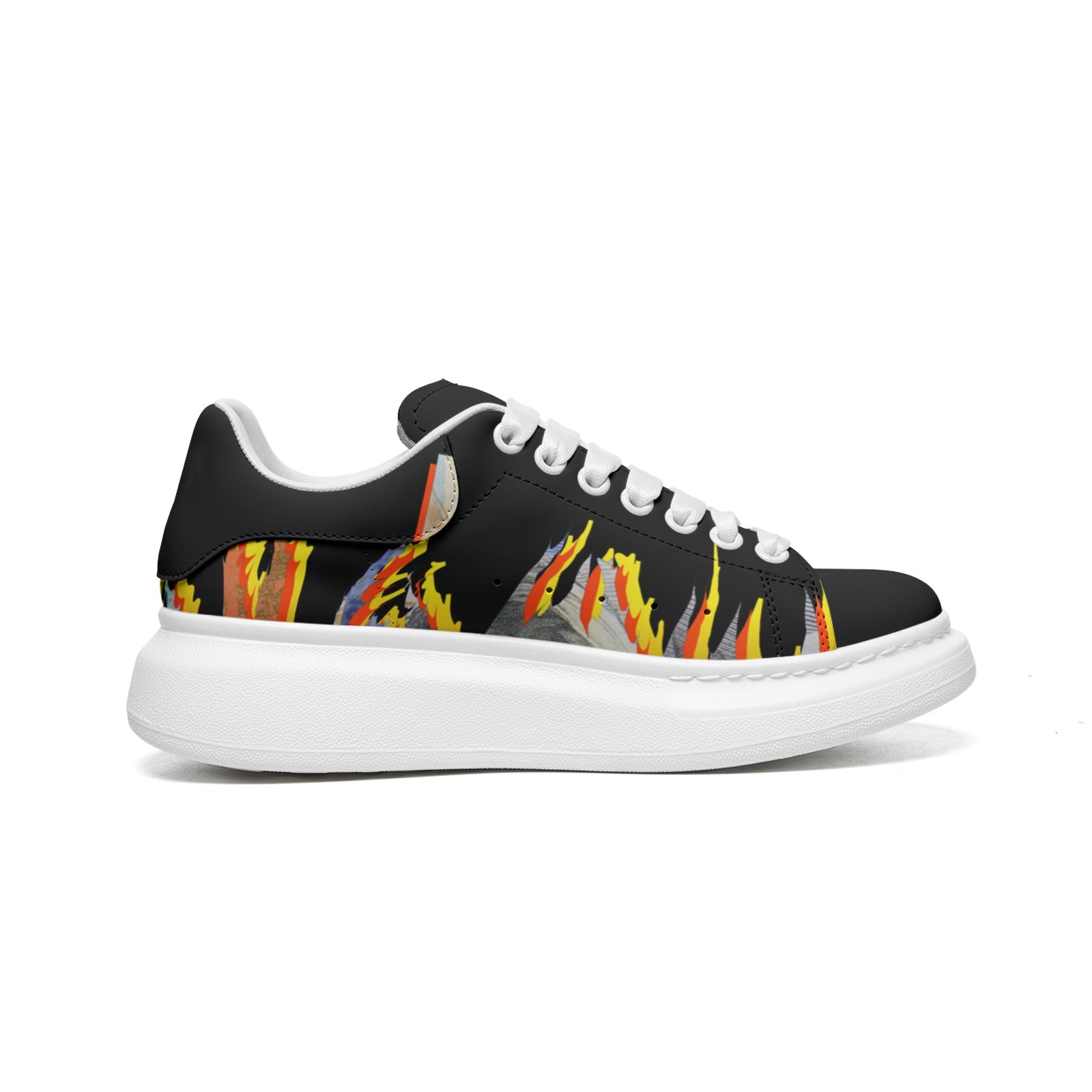 Unisex Non Slip Lace Up Faux Leather Sneakers