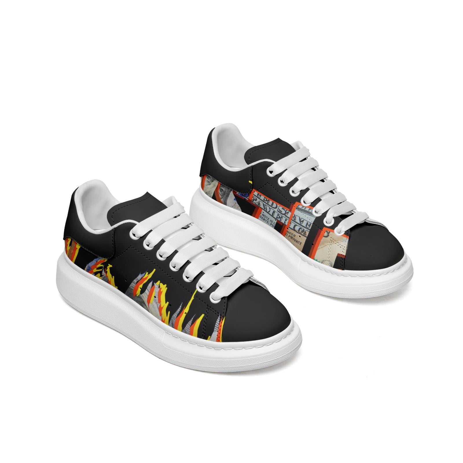 Unisex Non Slip Lace Up Faux Leather Sneakers