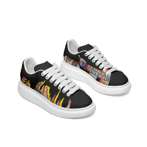 Unisex Non Slip Lace Up Faux Leather Sneakers