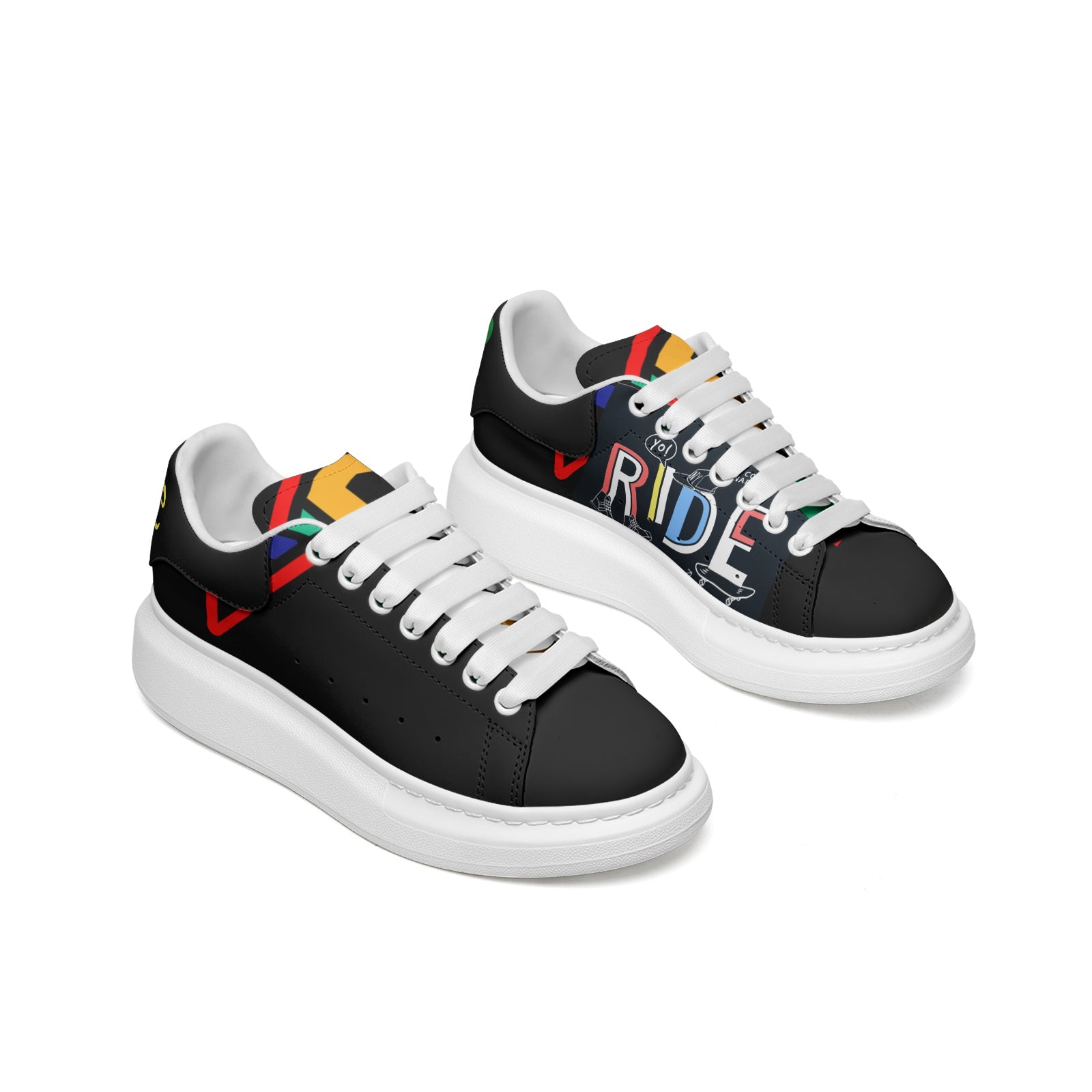 Unisex Non Slip Lace Up Faux Leather Sneakers